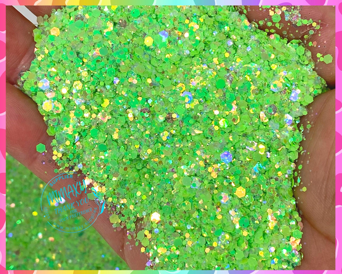 BRIGHT GREEN, Shaped Glitter, Chunky Glitter Mix, Cosmetic Glitter,Nail Art, Resin art,Snow Globe, YELLOW, iridescent, lemon, Bright 003