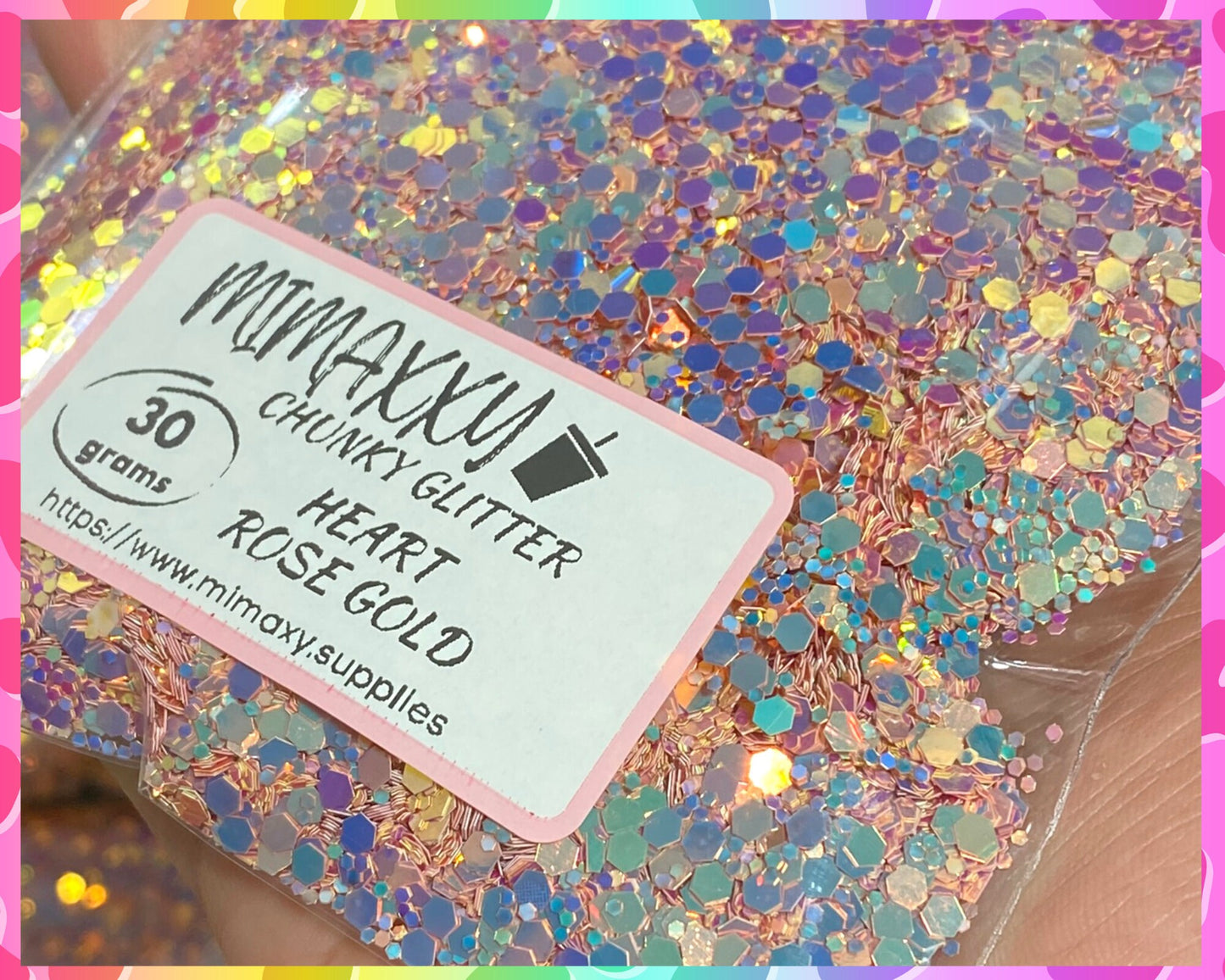 HEART ROSE GOLD, Shaped Glitter, Chunky Glitter Mix, Cosmetic Glitter,Nail Art, Resin art,Snow Globe Tumbler, Opalescent, Chunky 001