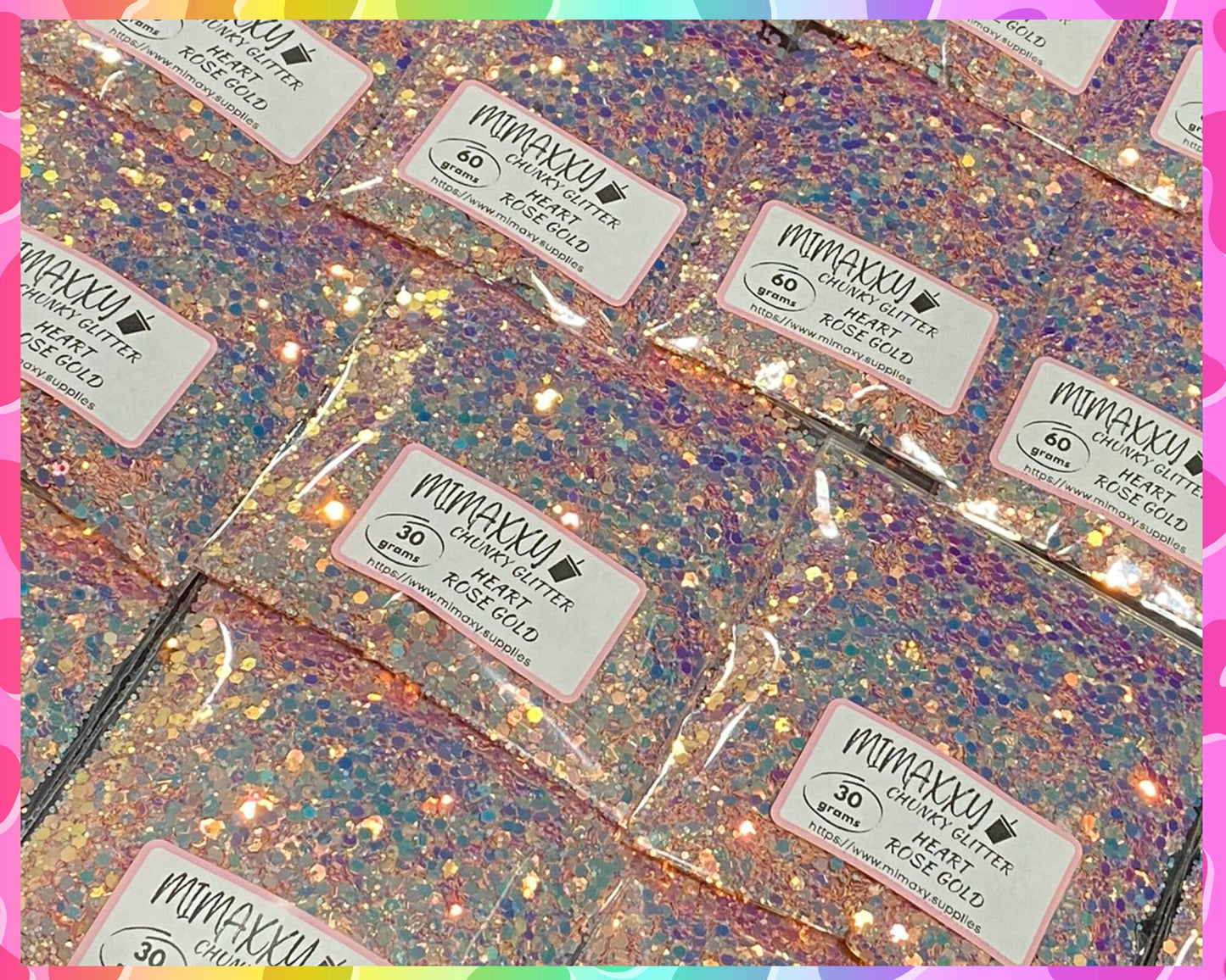 HEART ROSE GOLD, Shaped Glitter, Chunky Glitter Mix, Cosmetic Glitter,Nail Art, Resin art,Snow Globe Tumbler, Opalescent, Chunky 001