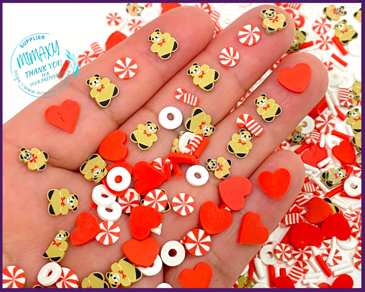 5-10 mm CHRISTMAS LOVE Bear Mix , Sprinkle, Slime, Polymer Clay Slices, Fake Bake Nail, Craft Ships, mint, Pinwheel, winter, XMAS 002