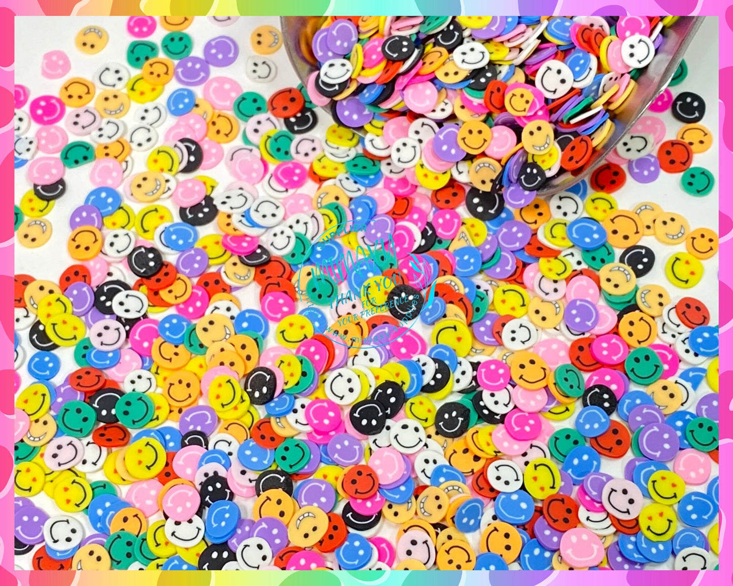 5 mm Rainbow Happy Face, mix, Fake Sprinkles Polymer Clay Slices / nail art / resin art / fimo / DIY /snow globe tumbler, EMOTICON 001