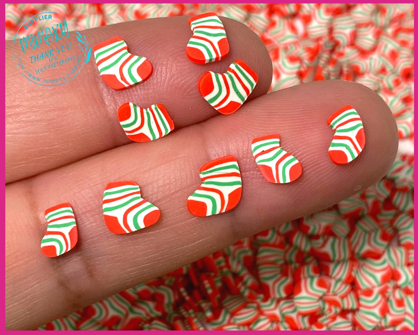 5mm CHRISTMAS SOCKS , Sprinkle, Slime, Polymer Clay Slices, Fake Bake Nail, Craft Ships, mint, Pinwheel, tree, santa, winter, XMAS 022