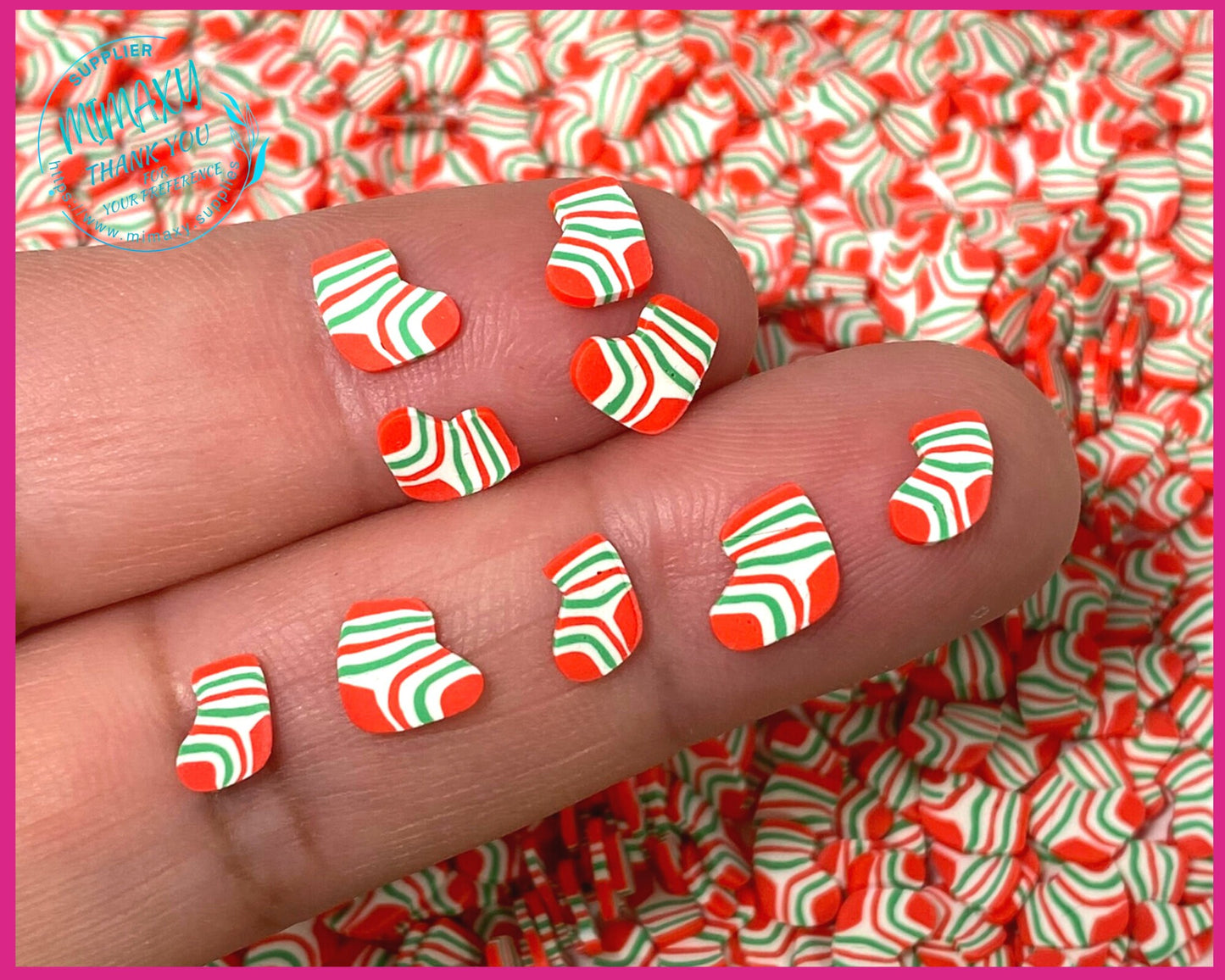 5mm CHRISTMAS SOCKS , Sprinkle, Slime, Polymer Clay Slices, Fake Bake Nail, Craft Ships, mint, Pinwheel, tree, santa, winter, XMAS 022