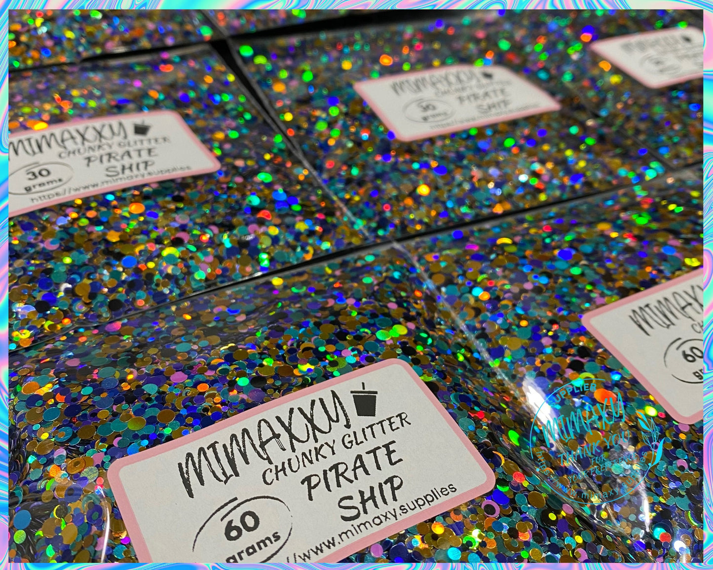 PIRATE SHIP, Chunky Glitter Mix, Cosmetic Glitter,Nail Art, Resin art,Snow Globe Tumbler,Craft, Shaped Glitter, blue, gold, teal, DOTS 003