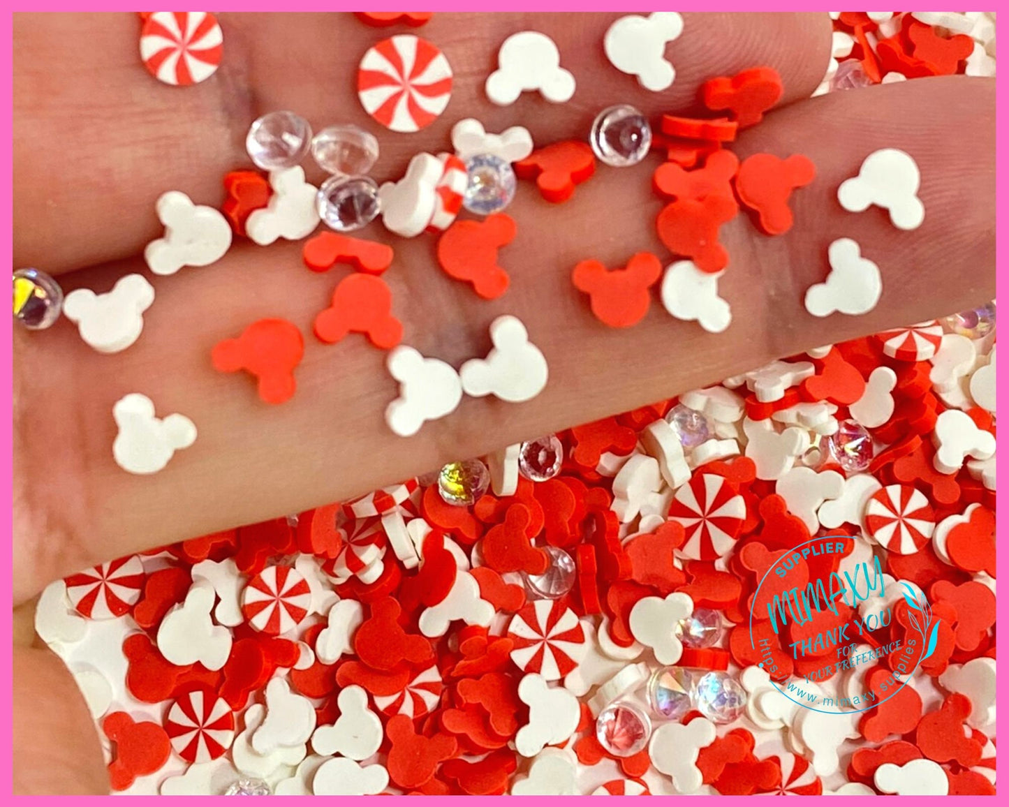 5 mm MOUSE RED Christmas Mix , Sprinkle, Slime, Polymer Clay Slices, Fake Bake Nail, Craft Ships, Mickey, winter, snow flake, , XMAS 031