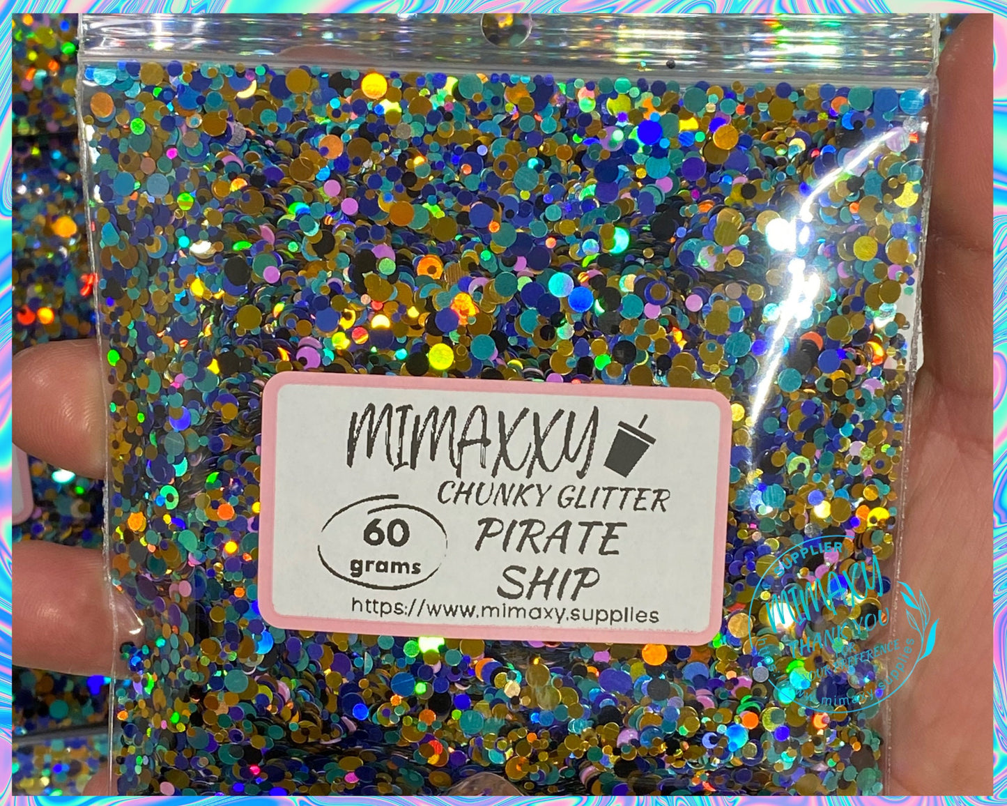 PIRATE SHIP, Chunky Glitter Mix, Cosmetic Glitter,Nail Art, Resin art,Snow Globe Tumbler,Craft, Shaped Glitter, blue, gold, teal, DOTS 003