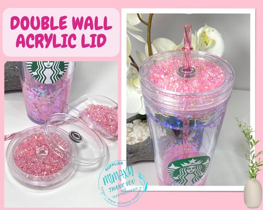 NEW FILLABLE Acrylic double wall LID, snow globe lid, accesories, double, wall, tumbler, plastic, resin, rhinestone,