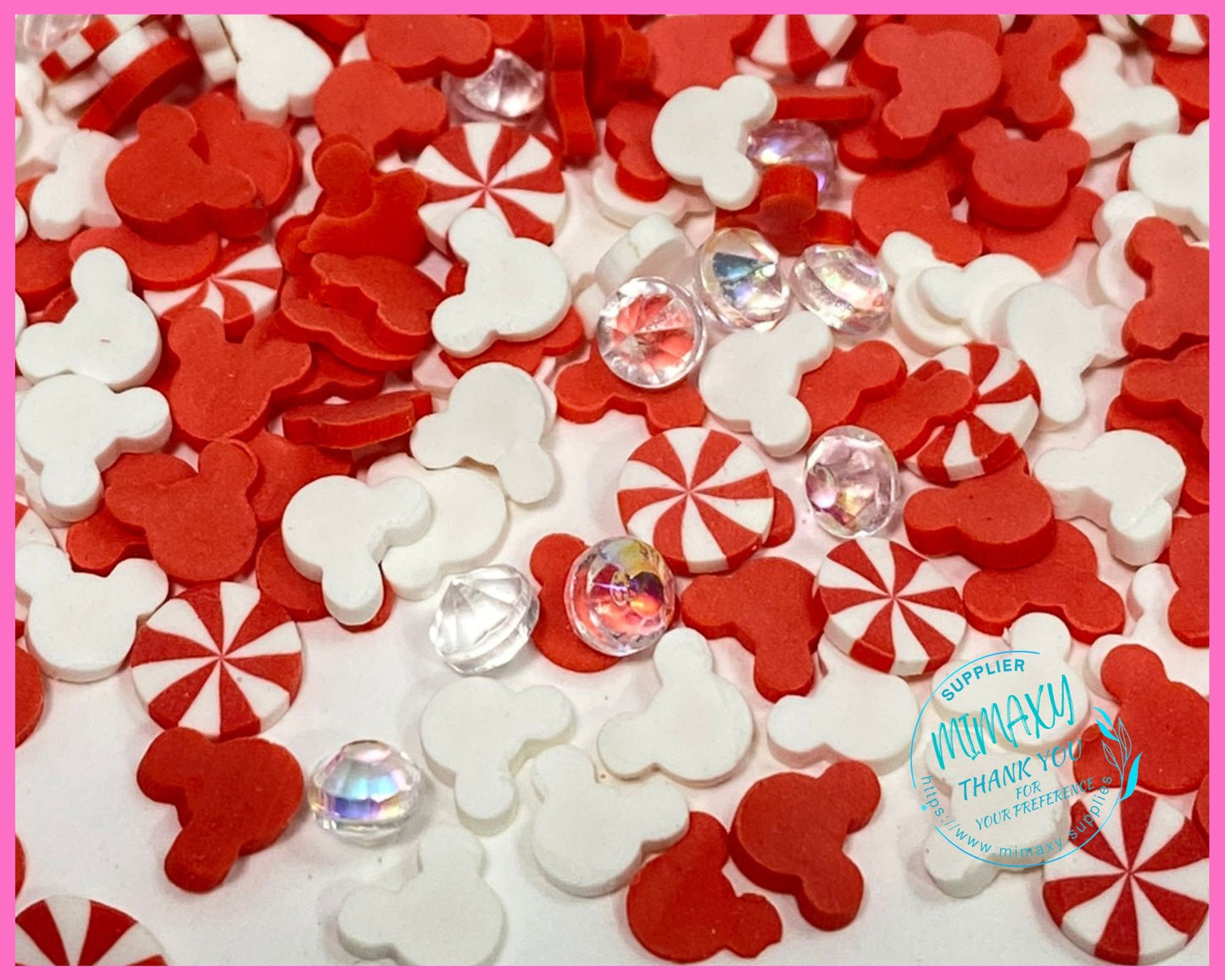 5 mm MOUSE RED Christmas Mix , Sprinkle, Slime, Polymer Clay Slices, Fake Bake Nail, Craft Ships, Mickey, winter, snow flake, , XMAS 031