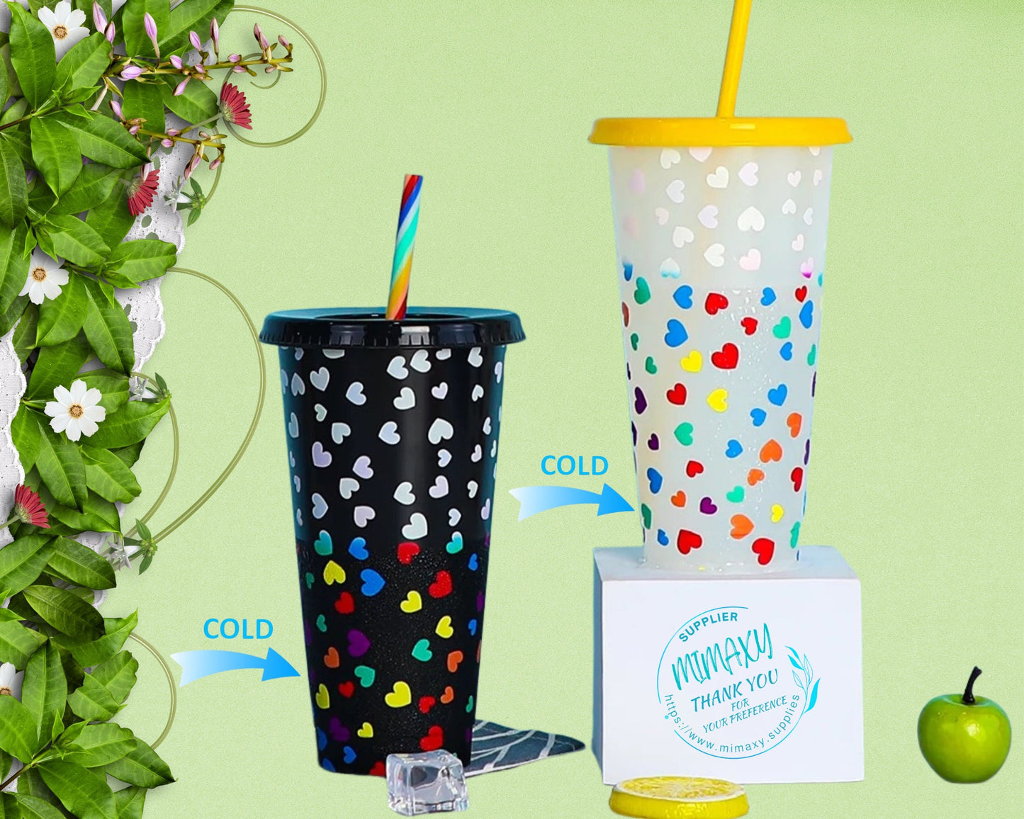 24oz. HEART TUMBLER, Bundles of 5 Cups, Valentines day gift, Mother's Day, gift, Color Changing Cold Cups, DIY, be my valentine, blank, Love