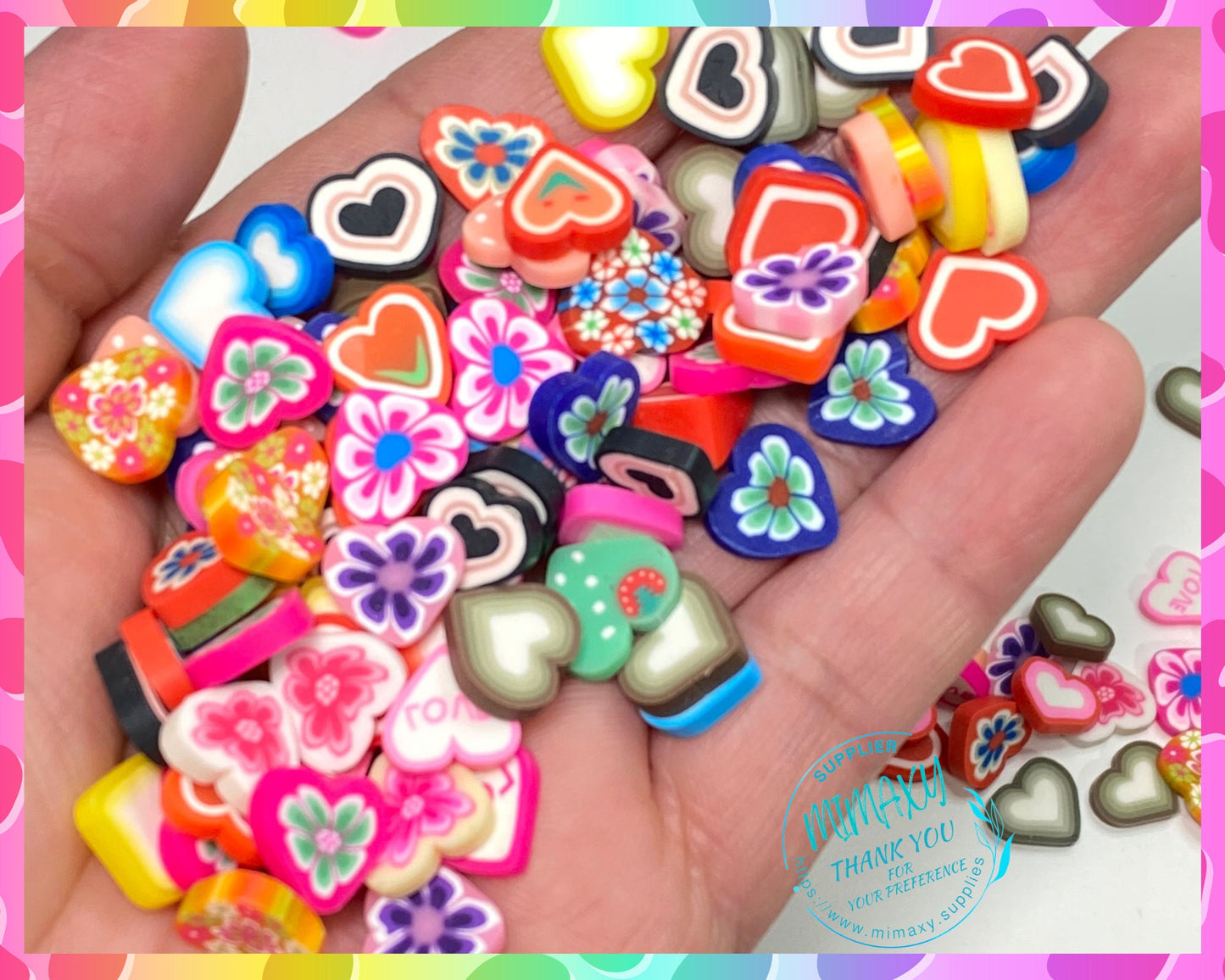 10mm Heart beads / Polymer Clay Slices / nail art / resin art /crafts /diy, fimo, conversation heart, flower,  BEADS 1