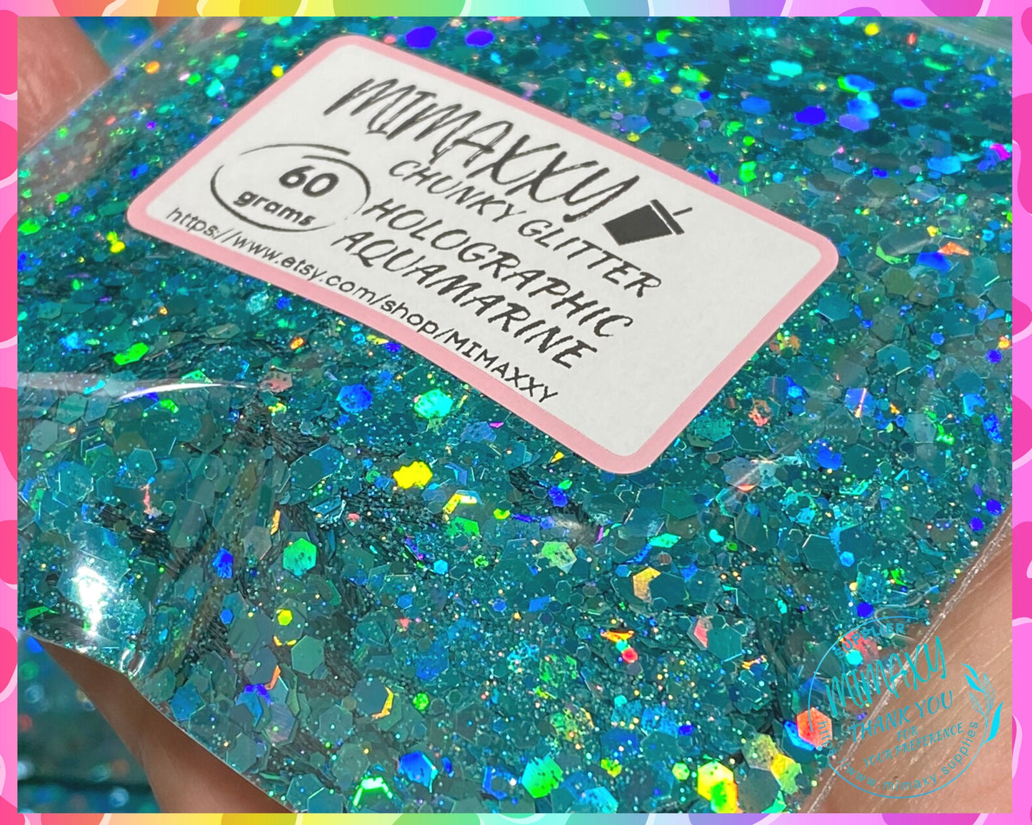 AQUAMARINE HOLOGRAPHIC, Shaped Glitter, CHUNKY Glitter Mix, Cosmetic Glitter,Nail Art, Resin art,Snow Globe Tumbler,Craft, Holographic 013