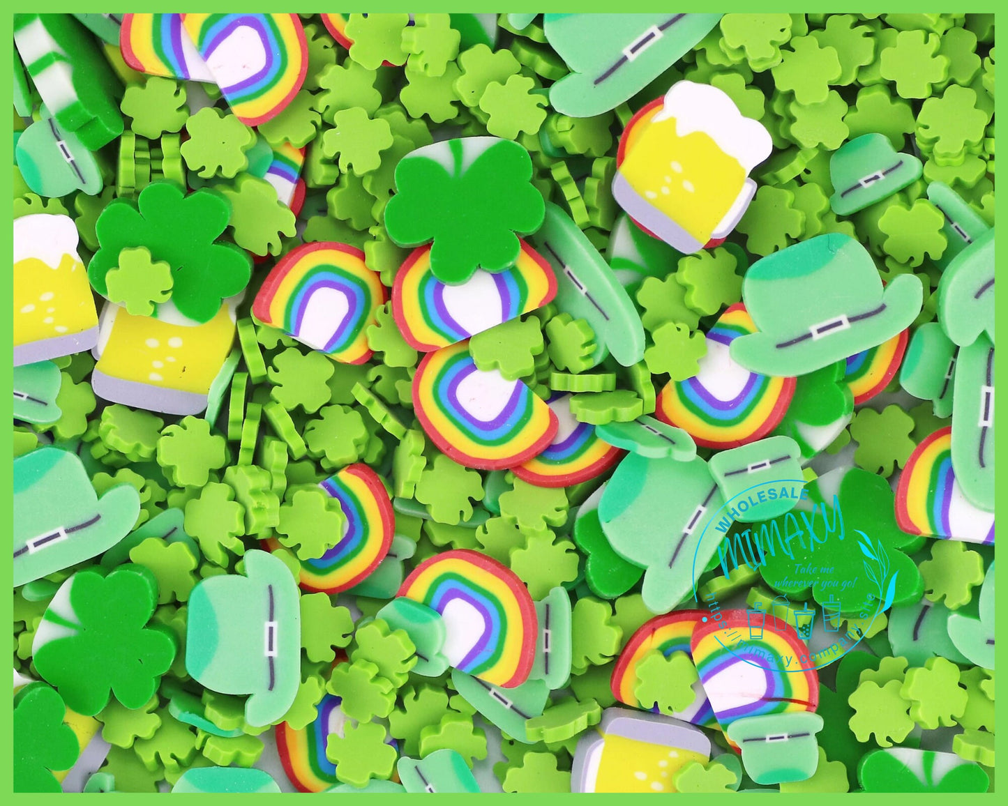 5-10mm Irish Fun Mix Rainbow Shamrock St Patty's Day, shamrock, pot of gold, leprechaun, limerick, bagpipe, luck, good luck, CLOVER 007