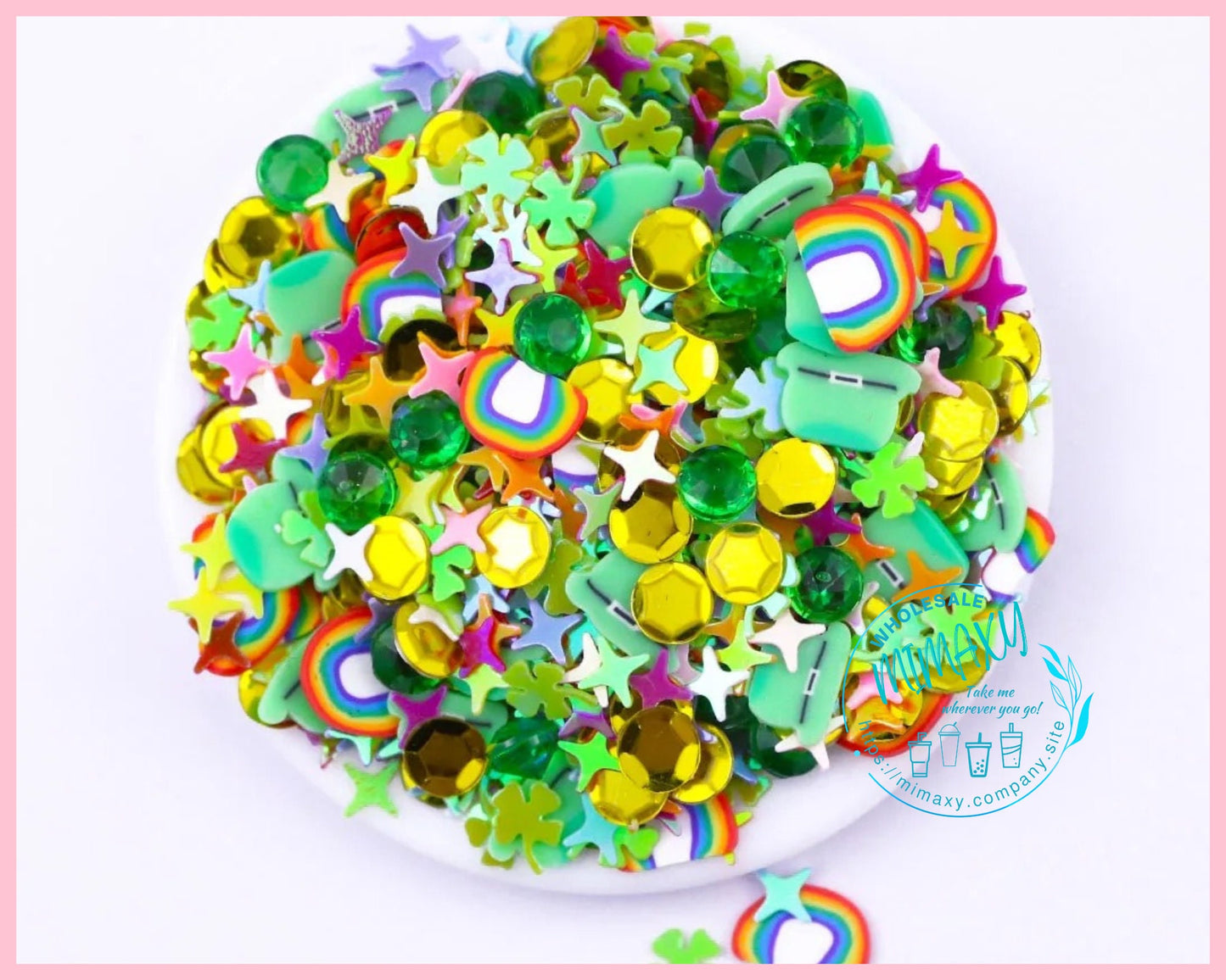 5-10mm Irish Fun Mix Rainbow Shamrock St Patty's Day, shamrock, pot of gold, leprechaun, limerick, bagpipe, luck, good luck, CLOVER 006