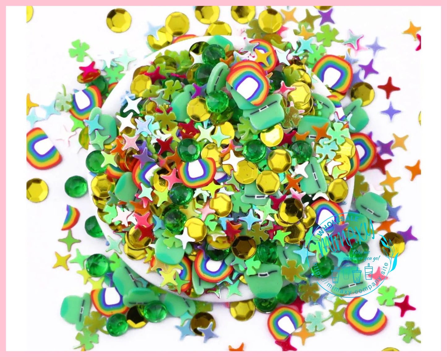 5-10mm Irish Fun Mix Rainbow Shamrock St Patty's Day, shamrock, pot of gold, leprechaun, limerick, bagpipe, luck, good luck, CLOVER 006