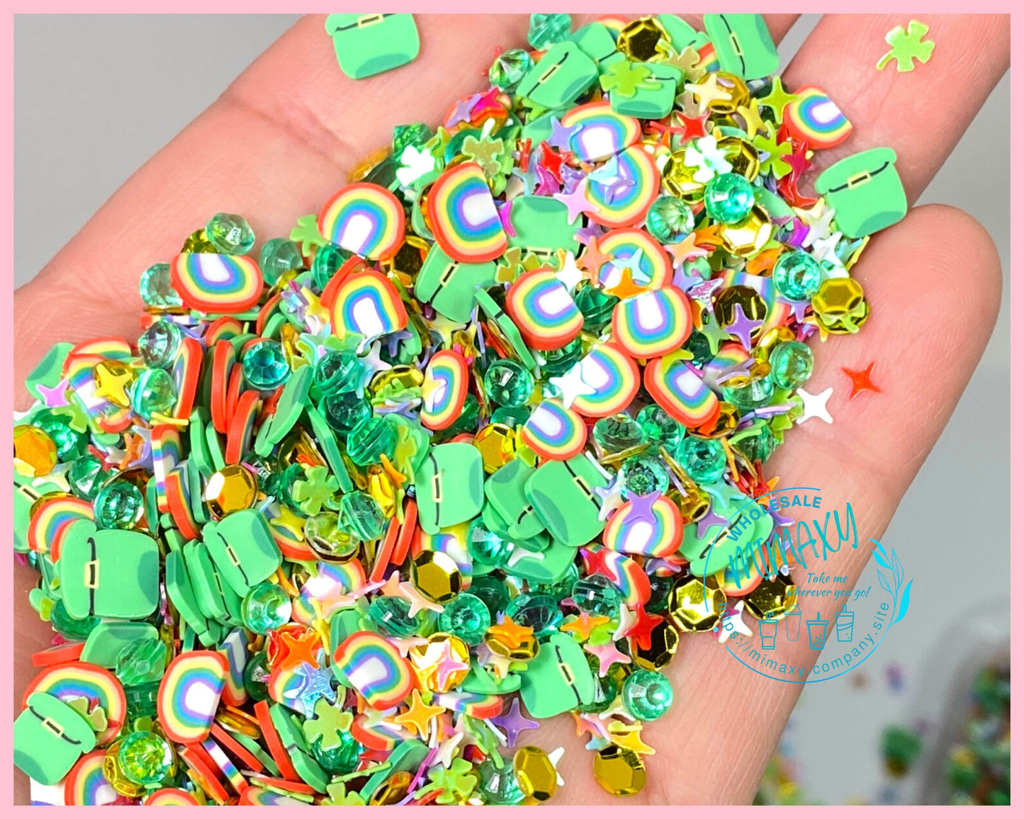 5-10mm Irish Fun Mix Rainbow Shamrock St Patty's Day, shamrock, pot of gold, leprechaun, limerick, bagpipe, luck, good luck, CLOVER 006