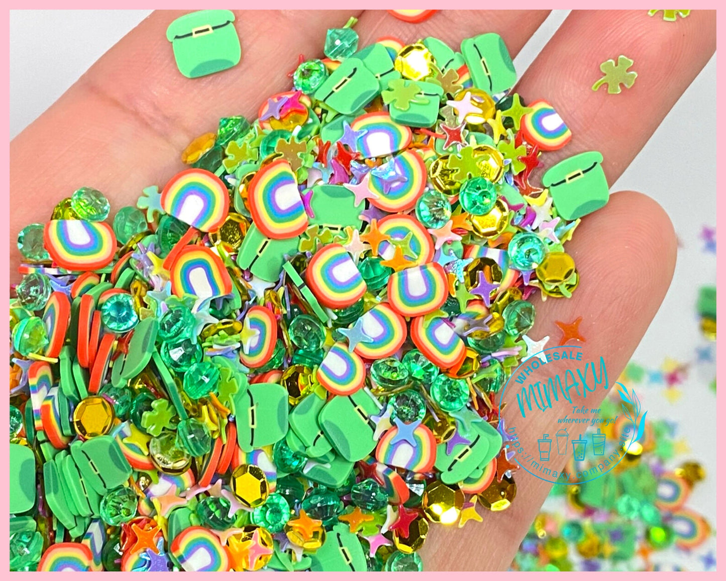 5-10mm Irish Fun Mix Rainbow Shamrock St Patty's Day, shamrock, pot of gold, leprechaun, limerick, bagpipe, luck, good luck, CLOVER 006