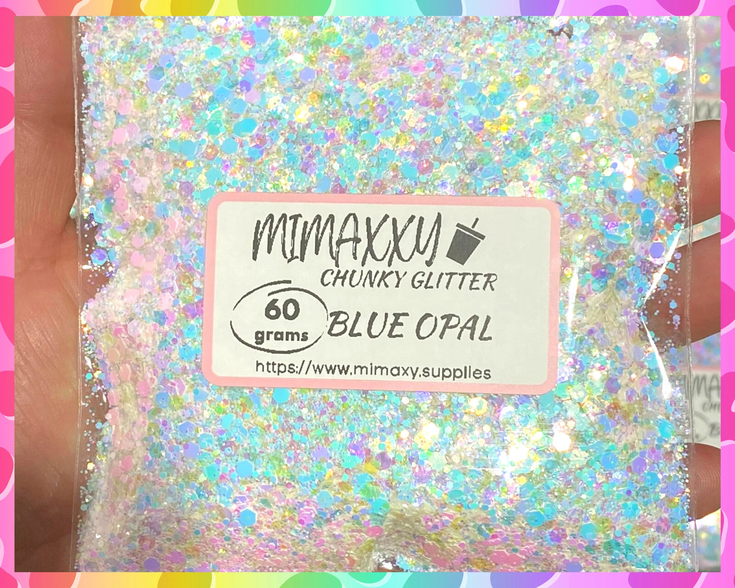 BLUE OPAL  ,Shaped Glitter, Chunky Glitter Mix, Cosmetic Glitter,Nail Art, Resin art,Snow Globe Tumbler,Craft, WHITE 003