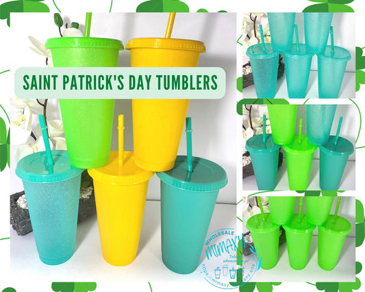 Set of 5 Blank 24oz. Halloween Plastic Tumbler, 24oz. solid color cold cup, cup with straw and lid, Reusable, venti, lid & straw, Diy