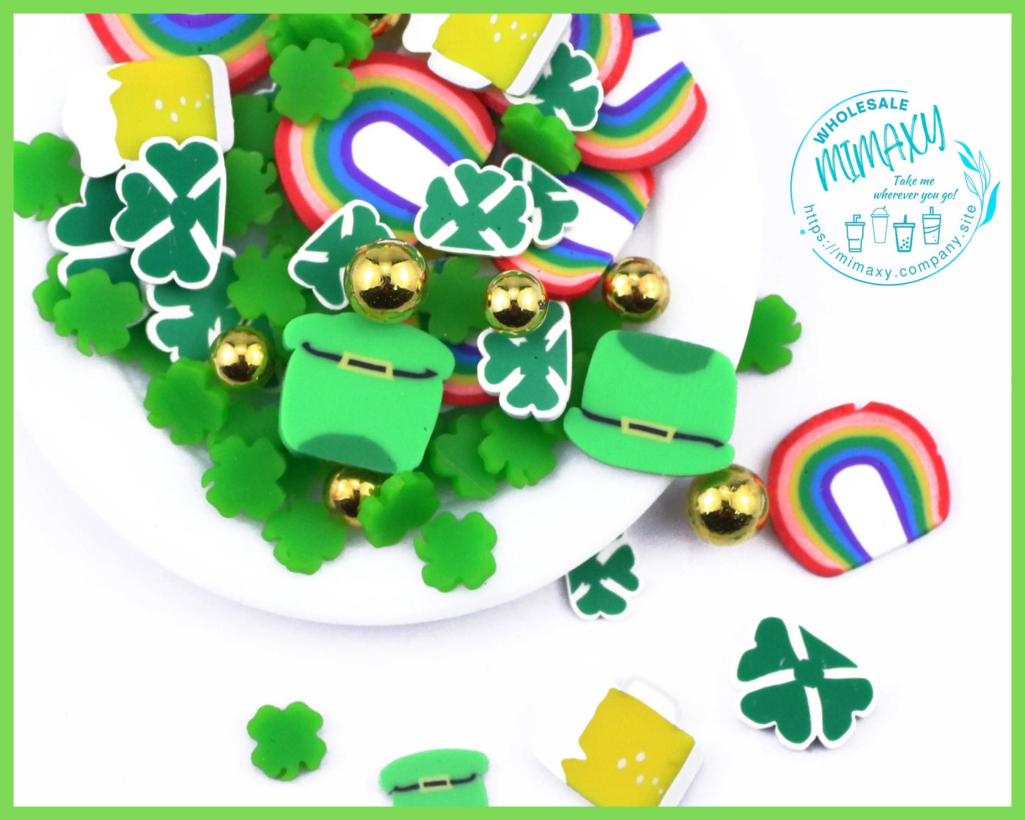 5-10mm Irish Fun Mix Rainbow Shamrock St Patty's Day, shamrock, pot of gold, leprechaun, limerick, bagpipe, luck, good luck, CLOVER 005