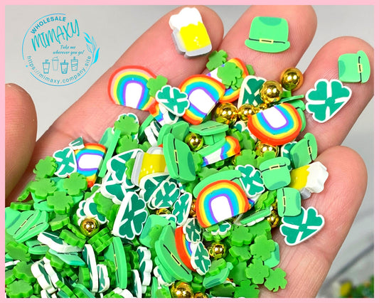 5-10mm Irish Fun Mix Rainbow Shamrock St Patty's Day, shamrock, pot of gold, leprechaun, limerick, bagpipe, luck, good luck, CLOVER 005