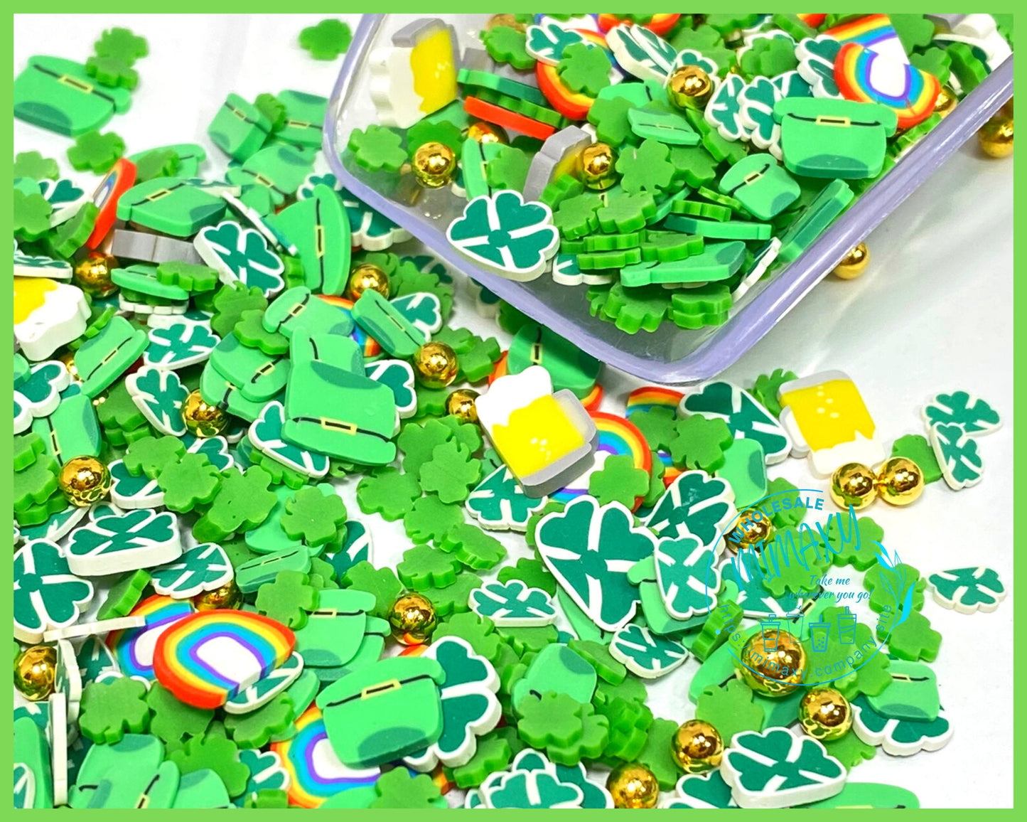 5-10mm Irish Fun Mix Rainbow Shamrock St Patty's Day, shamrock, pot of gold, leprechaun, limerick, bagpipe, luck, good luck, CLOVER 005