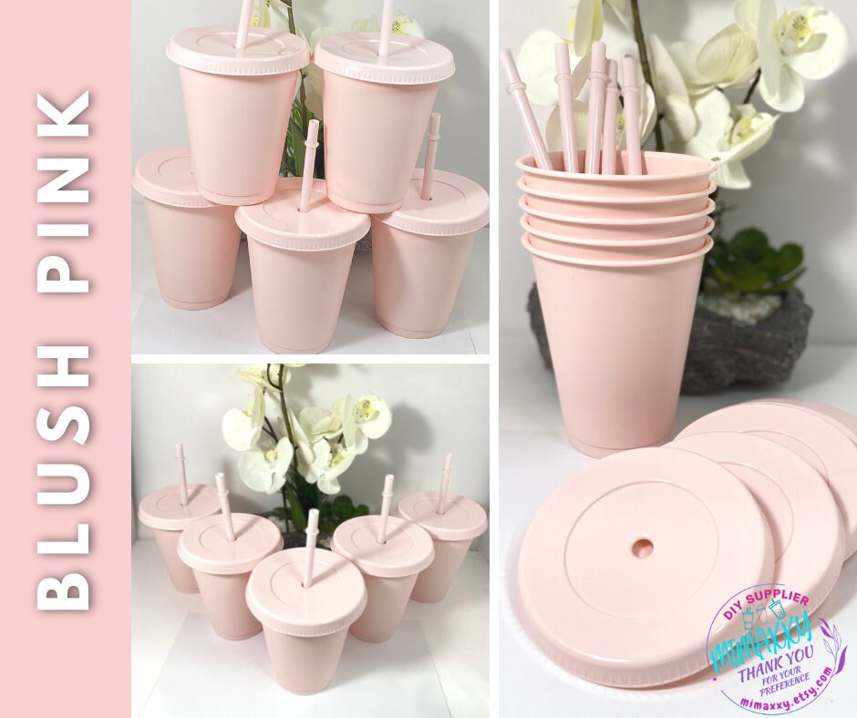 SET OF 5 Blank 16oz. Pastel Matte Colored, Plastic Tumbler, kids, solid color, cold cup, cup with straw and lid, Reusable, venti, lid straw