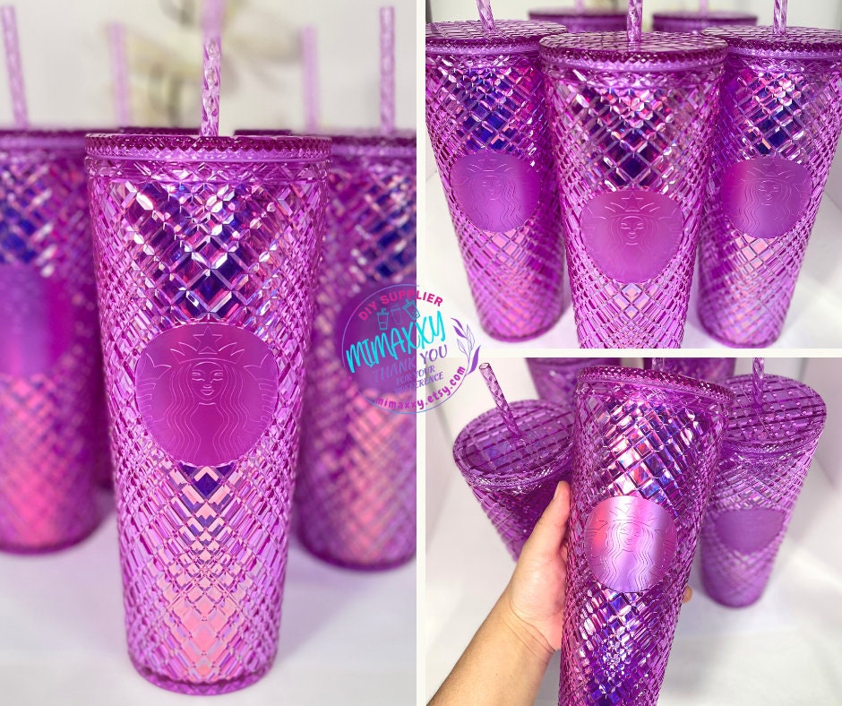 24oz Holographic Starbucks PINK JEWELED Venti cold cup tumbler NEW /Diy/Perfect for gift crafting /Blank Cup /reusable