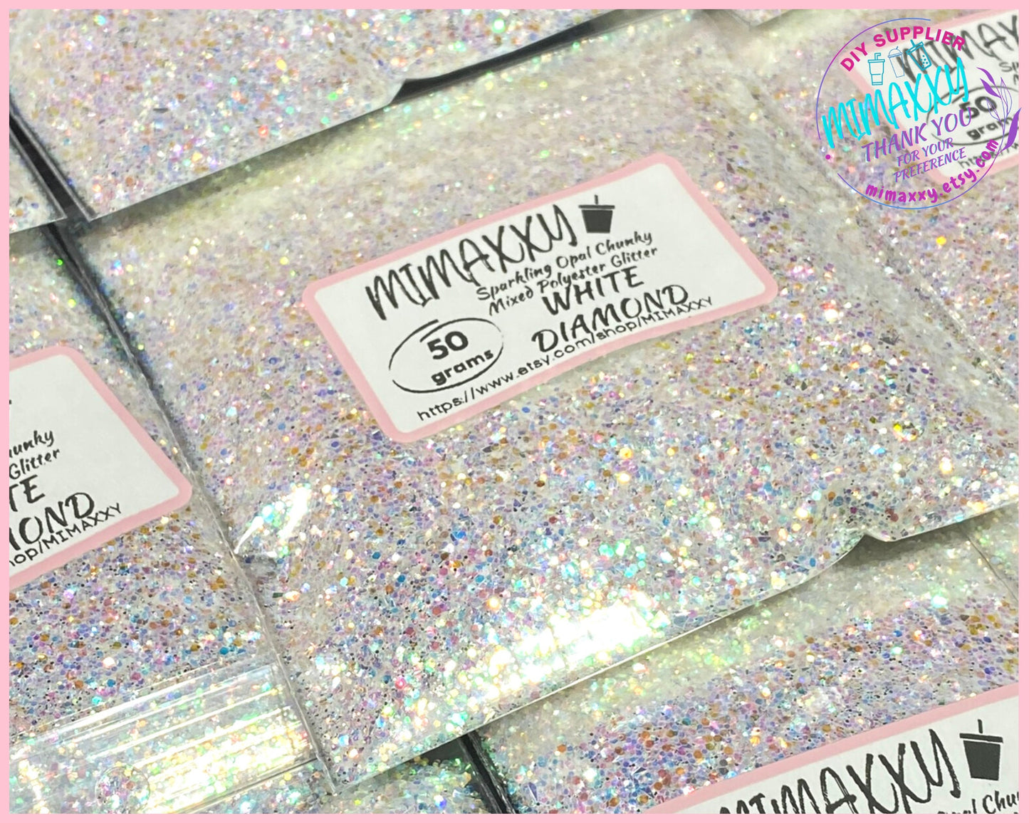 WHITE DIAMOND, Sparkling Opal Chunky Mixed Polyester Glitter, Cosmetic, body, Glitter,Nail, Art, Resin,Snow Globe Tumbler,Craft, Diamond 001