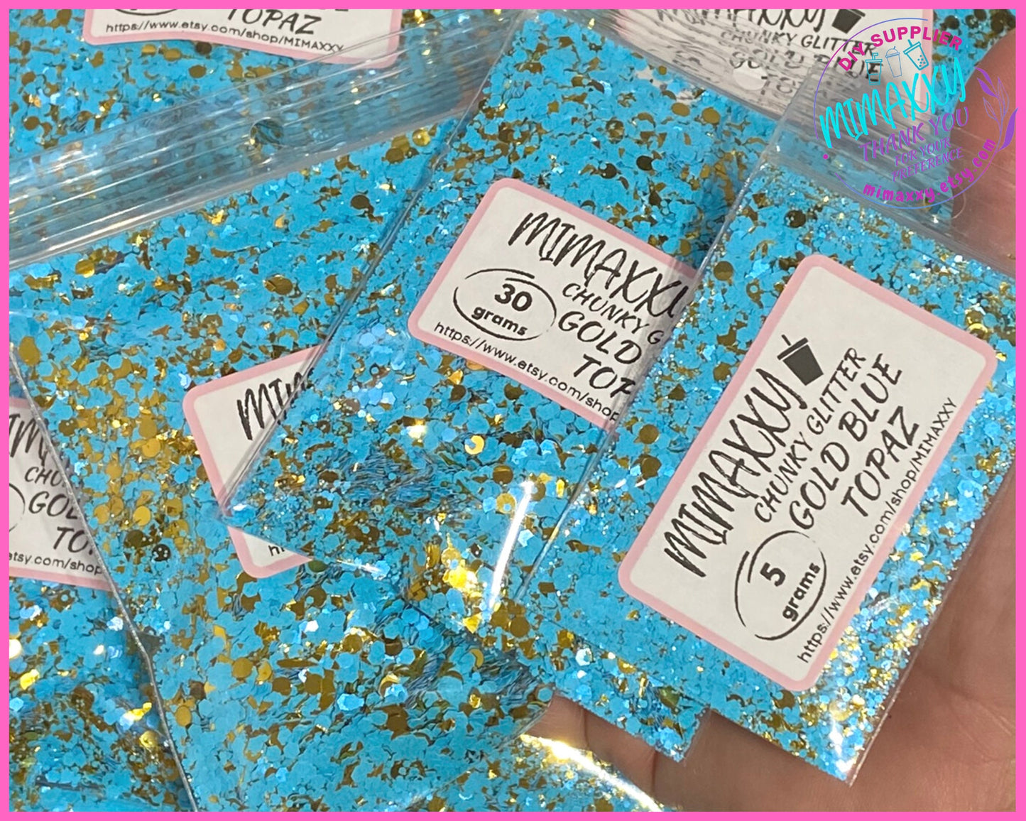 Gold Blue Topaz, Shaped Glitter, Chunky Glitter Mix, Cosmetic Glitter,Nail Art, Resin art,Snow Globe Tumbler,Craft, macaron, ROYAL 001