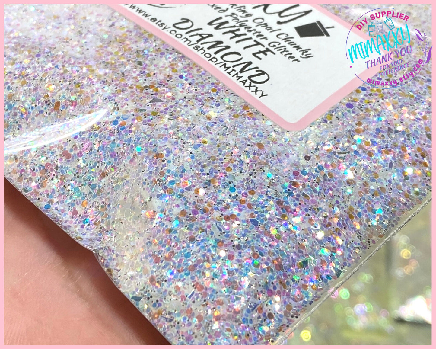WHITE DIAMOND, Sparkling Opal Chunky Mixed Polyester Glitter, Cosmetic, body, Glitter,Nail, Art, Resin,Snow Globe Tumbler,Craft, Diamond 001