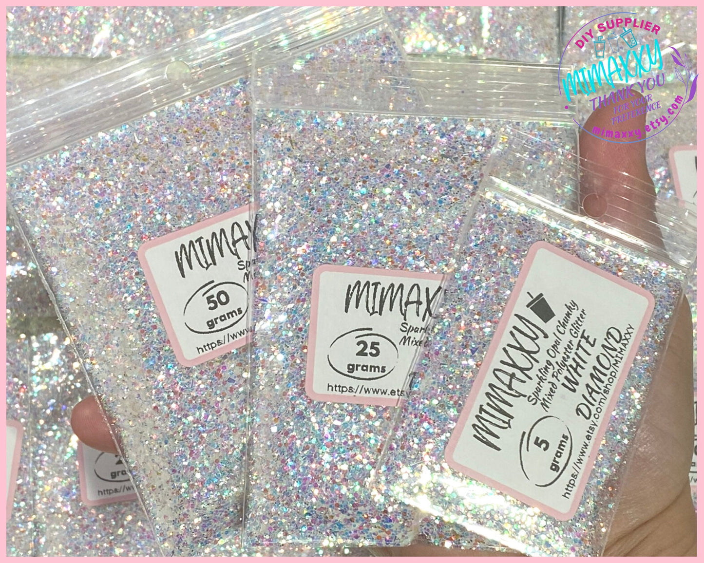 WHITE DIAMOND, Sparkling Opal Chunky Mixed Polyester Glitter, Cosmetic, body, Glitter,Nail, Art, Resin,Snow Globe Tumbler,Craft, Diamond 001