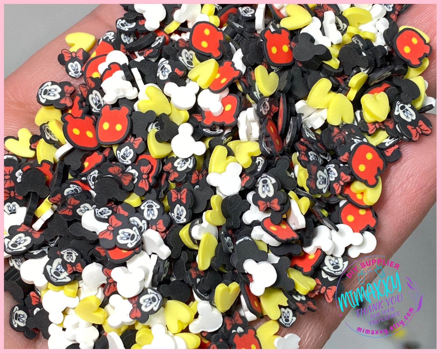 5mm Mix MOUSE ITEMS, Mouse Face, Ears Red Black Sprinkle Slime, Polymer Clay Slice Slices Fake Bake Nail Art Faux Craft , CARTOON 008
