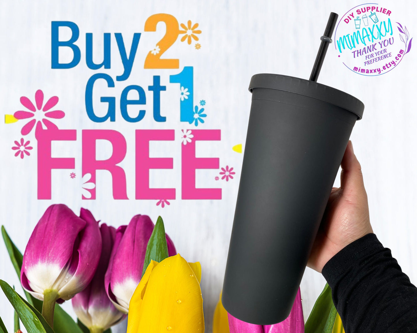 16oz/22oz. BLACK MATTE Tumbler / Double Wall Acrylic Tumbler, Blank,Pastel, Acrylic Matte Plastic, BPA Free,