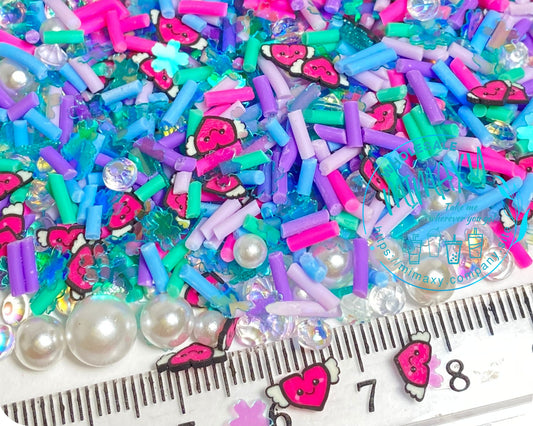 5-10mm Heart Wings and sprinkes, Polymer Clay Slices / resin art / nail art / snow globe tumbler / crafts / supplies / DIY / MERMAID 009