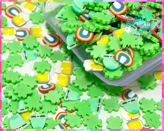 5-10mm Irish Fun Mix Rainbow Shamrock St Patty's Day Sprinkle Slime Polymer Clay Slice Slices Fake Bake Nail Art Faux, CLOVER 003