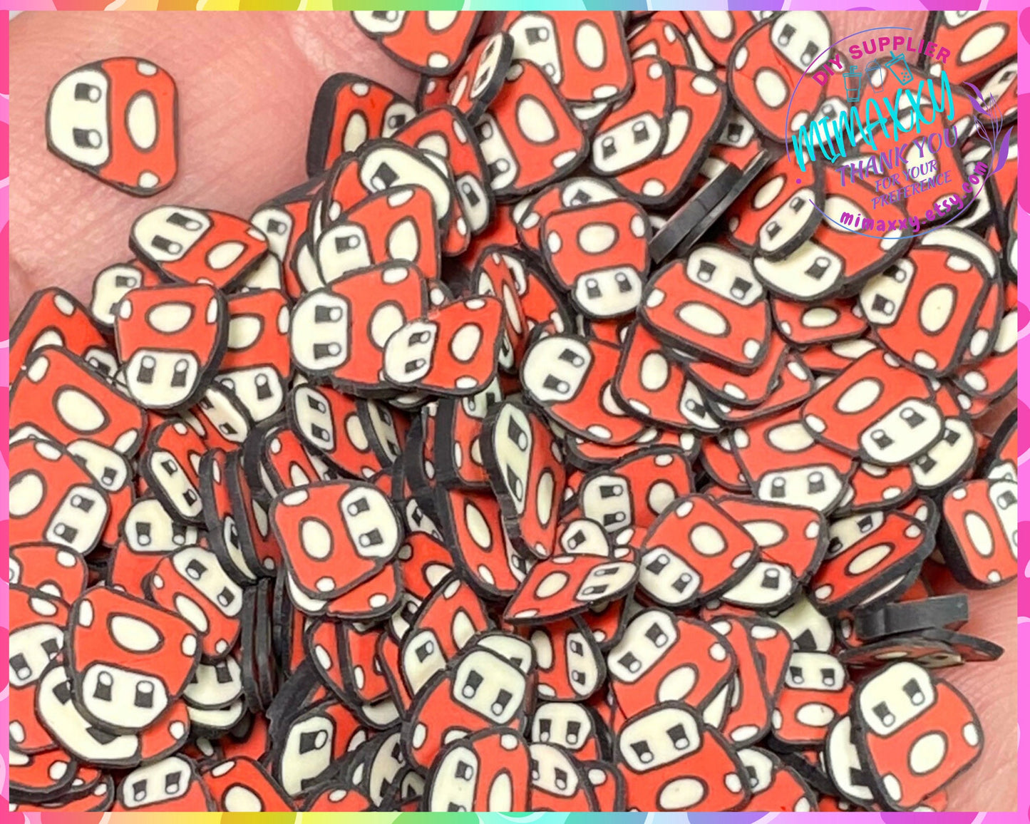 5mm Mushroom Head, Peach, queen, star, Sprinkle Slime, Polymer Clay Slice Slices Fake Bake Nail Art Faux Craft , CARTOON 009