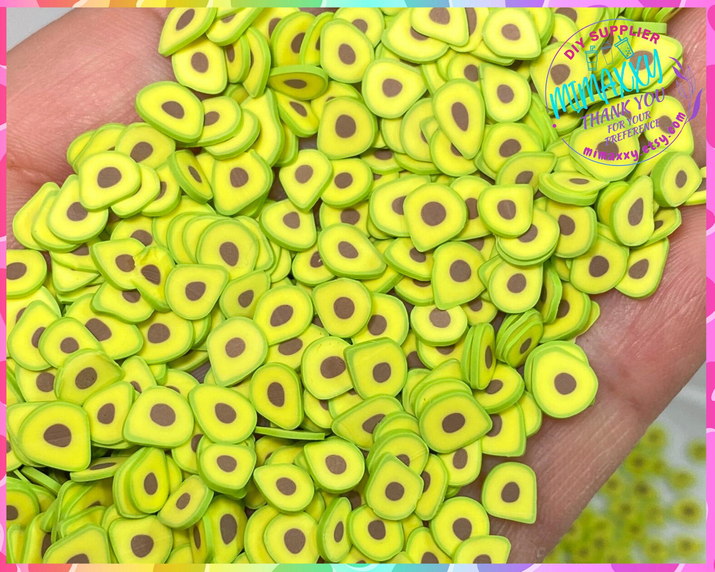 5mm Avocado Heart, Polymer Clay Slices / resin art / nail art / snow globe tumbler / crafts / DIY / Cute / fruits / vegetables / MEXICO 004