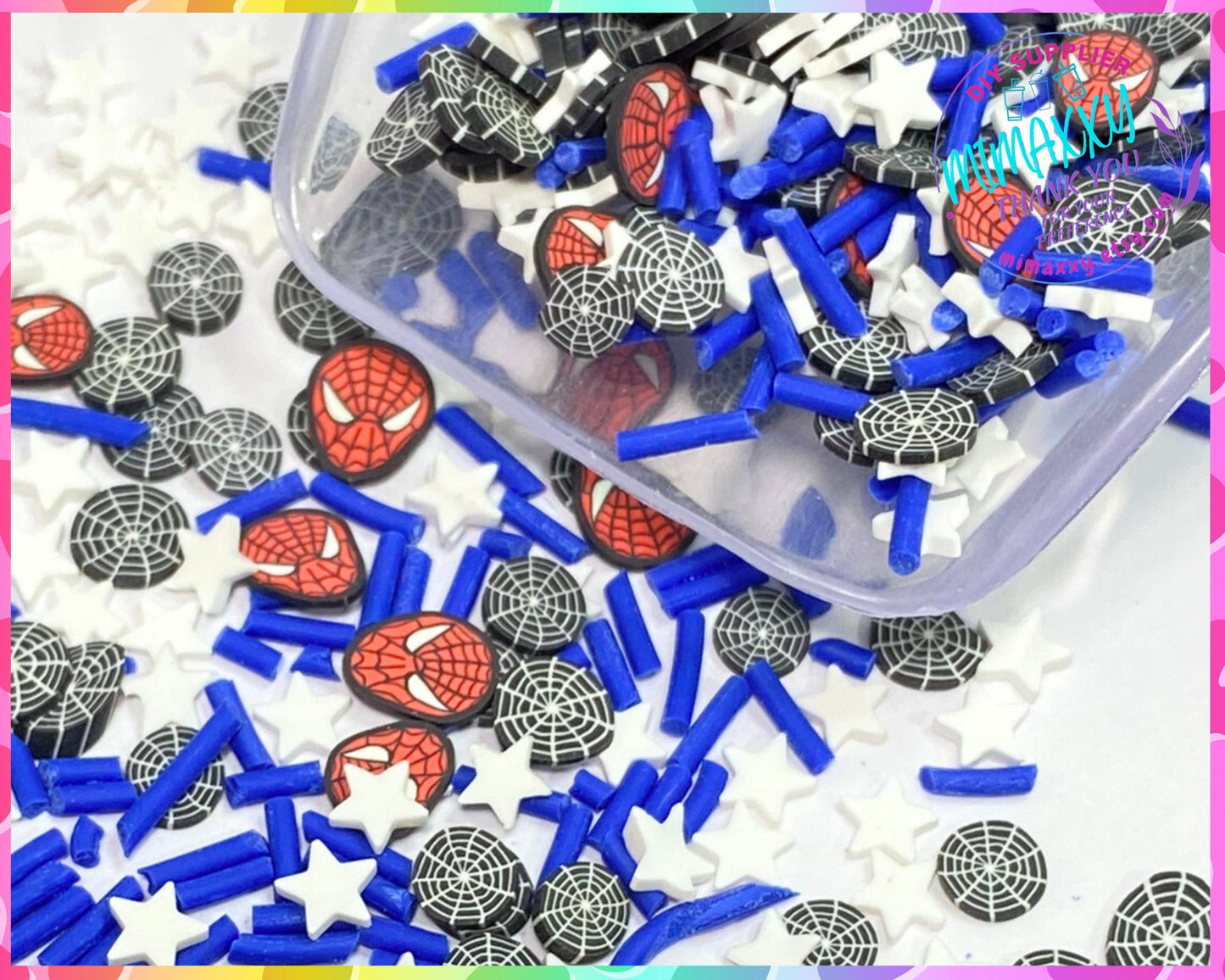 5mm Spider mix web, black cat / Sprinkle, Slime Polymer Clay Slices, Fake Bake Nail, Craft,movie, CARTOON MIX 016