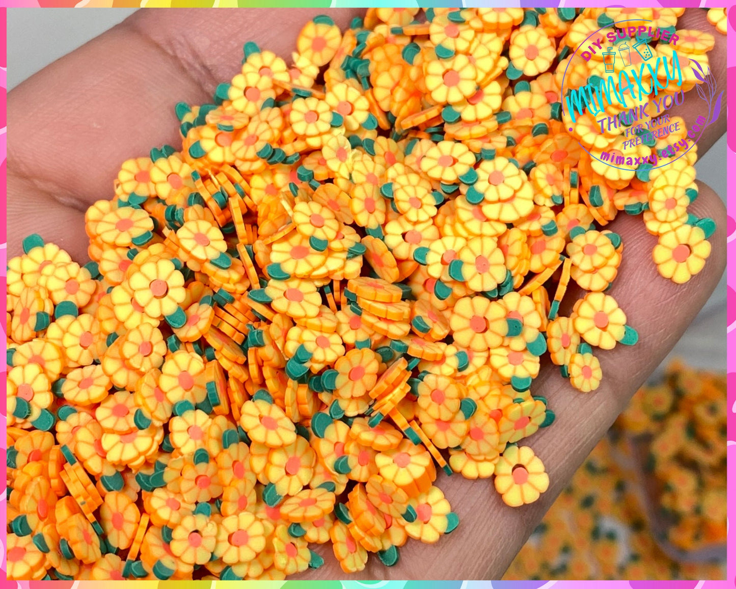 5mm ORANGE DAISY, Polymer Clay Slices / resin art / nail art / snow globe tumbler / crafts / supplies / Diy / Cute / Flower, FLOWERS 011