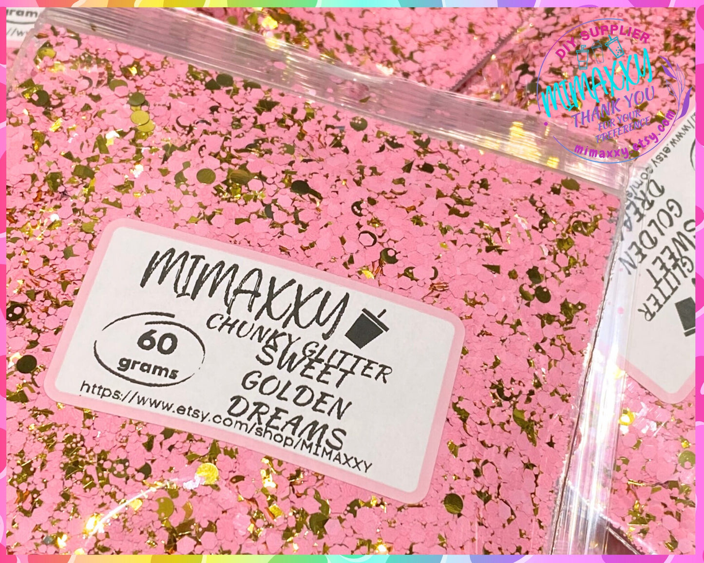 Sweet golden Dreams, baby pink, Chunky Glitter Mix, Cosmetic Glitter,Nail Art, Resin art,Snow Globe Tumbler,Craft, Shape, matte, ROYAL 005