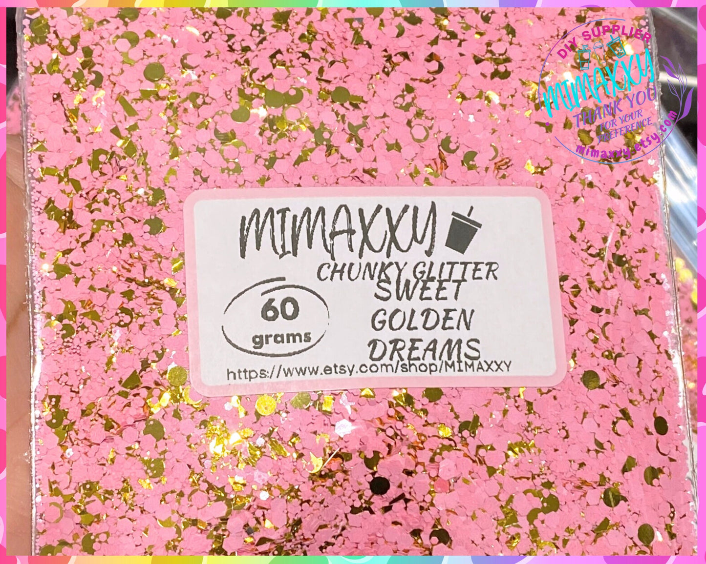 Sweet golden Dreams, baby pink, Chunky Glitter Mix, Cosmetic Glitter,Nail Art, Resin art,Snow Globe Tumbler,Craft, Shape, matte, ROYAL 005