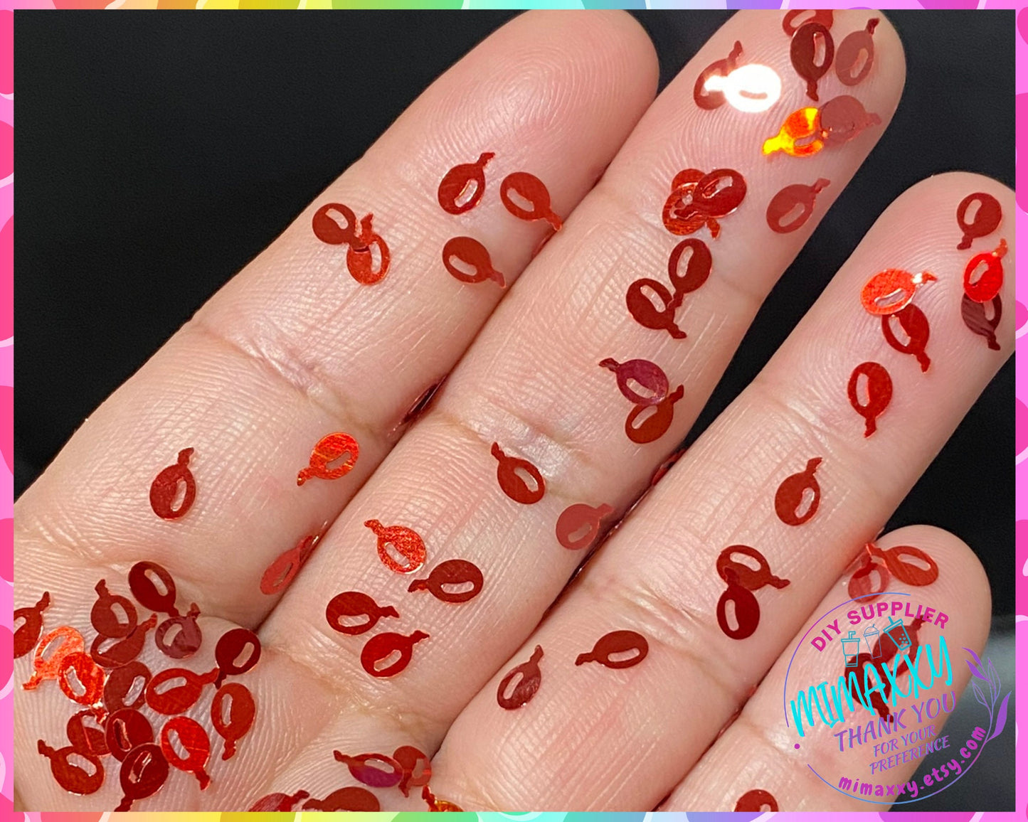 6mm Holographic Red Balloon, Shaped Glitter, Chunky Glitter Mix, Cosmetic Glitter,Nail Art, Resin art,Snow Globe,Craft. SHAPES 024