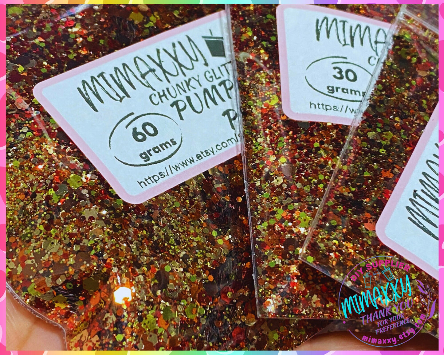 Pumpkin Pie, CHUNKY Glitter, Cosmetic Glitter,Nail Art, Resin art,Snow Globe Tumbler,Craft, Shaped Glitter, gold, amber, red, HALLOWEEN 020