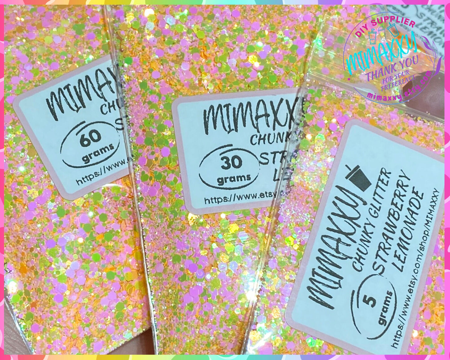 STRAWBERRY LEMONADE, Chunky Glitter Mix, Cosmetic Glitter,Nail Art, Resin art,Snow Globe Tumbler,Craft,Barbie Malibu, iridescent, MIX 030