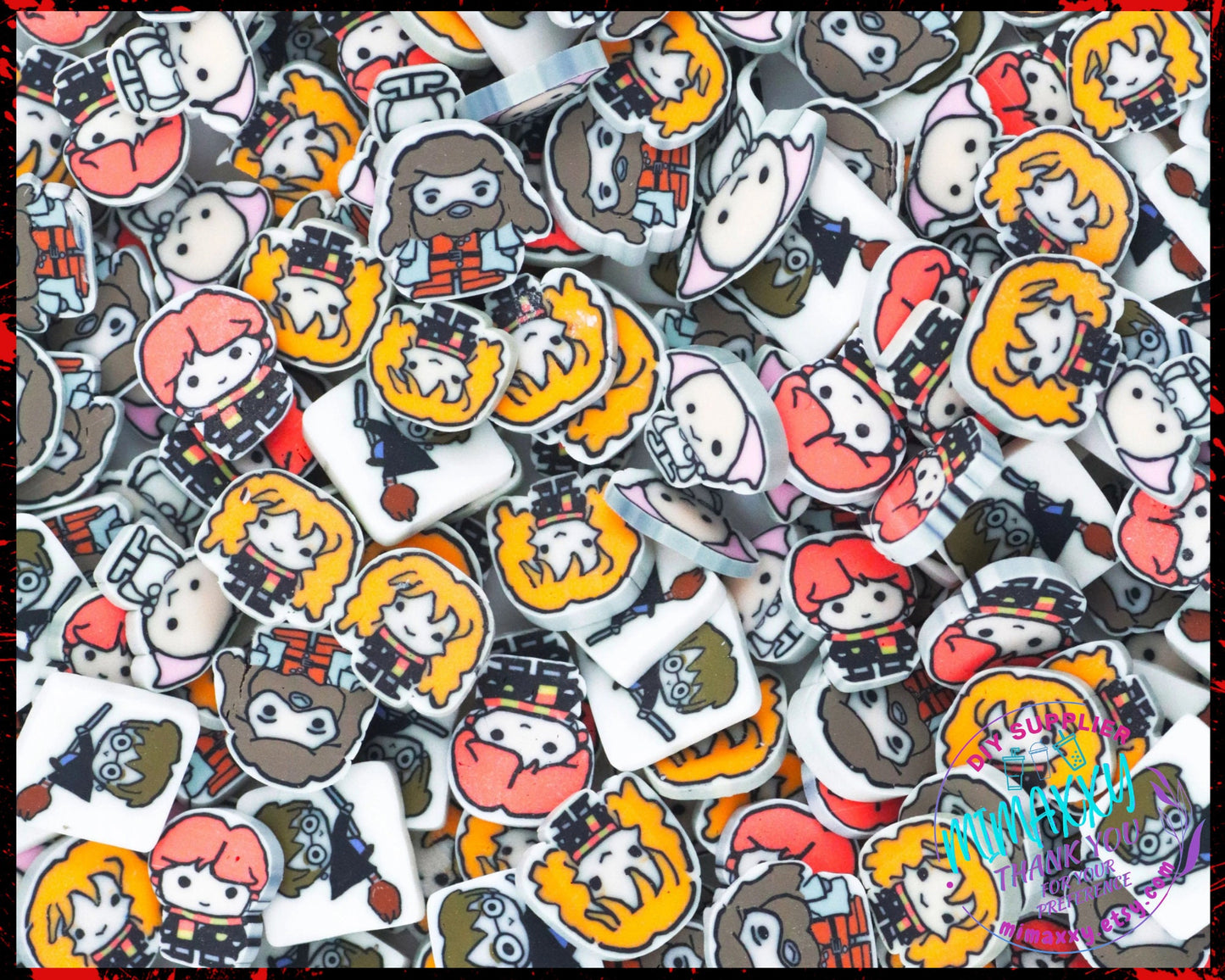 10mm Wizard Friends Polymer Clay Slices, Slime, Craft Supplies, Faux Sprinkles, Non-Edible, Tumbler Making, Nail Art, Fimo, bead, HARRY 007