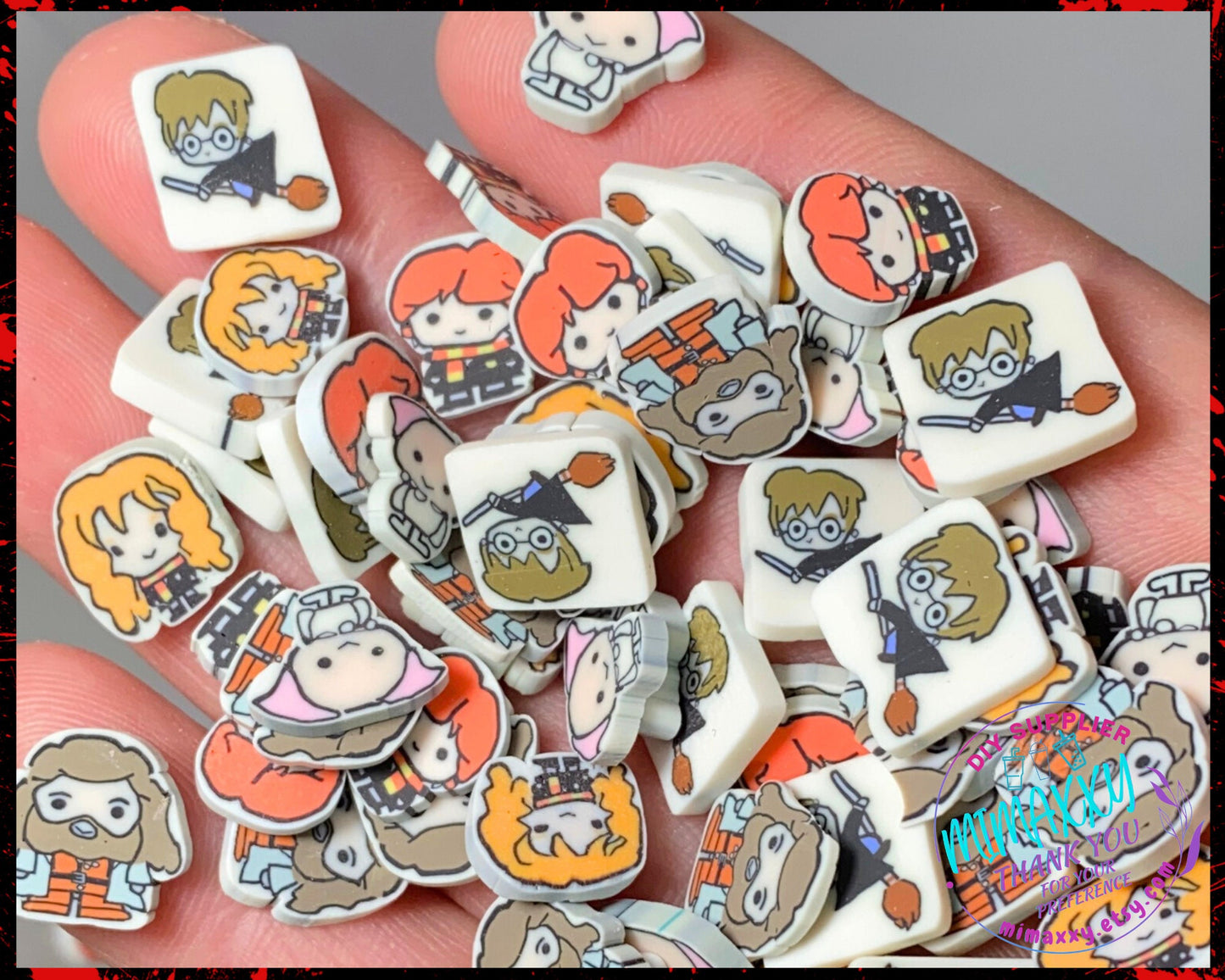 10mm Wizard Friends Polymer Clay Slices, Slime, Craft Supplies, Faux Sprinkles, Non-Edible, Tumbler Making, Nail Art, Fimo, bead, HARRY 007