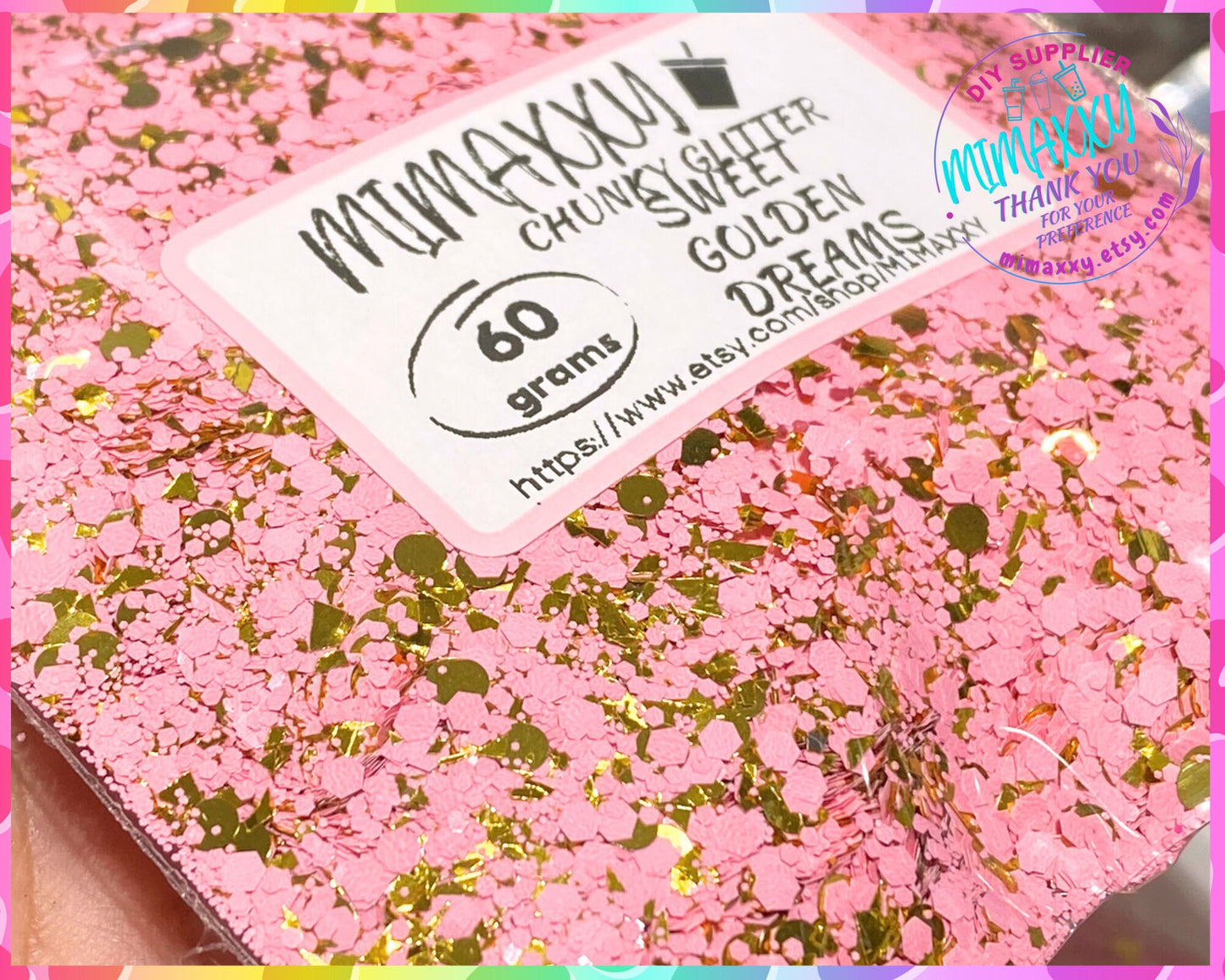 Sweet golden Dreams, baby pink, Chunky Glitter Mix, Cosmetic Glitter,Nail Art, Resin art,Snow Globe Tumbler,Craft, Shape, matte, ROYAL 005