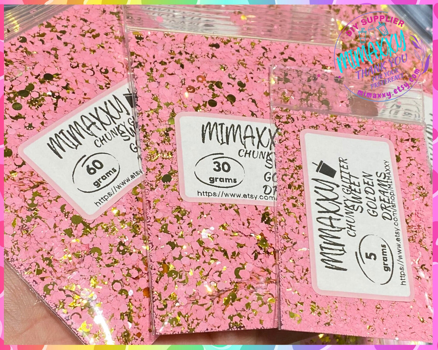 Sweet golden Dreams, baby pink, Chunky Glitter Mix, Cosmetic Glitter,Nail Art, Resin art,Snow Globe Tumbler,Craft, Shape, matte, ROYAL 005