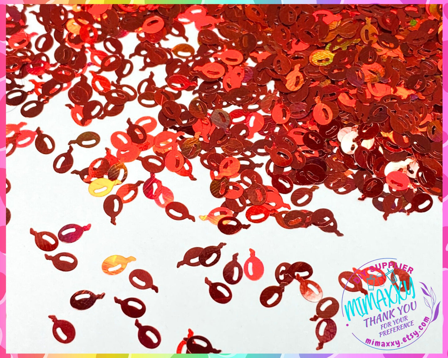 6mm Holographic Red Balloon, Shaped Glitter, Chunky Glitter Mix, Cosmetic Glitter,Nail Art, Resin art,Snow Globe,Craft. SHAPES 024