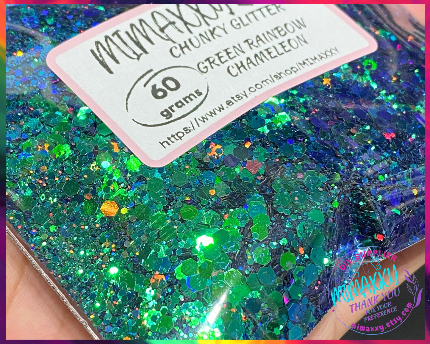 Green Rainbow Chameleon  ,Shaped Glitter, Chunky Glitter Mix, Cosmetic Glitter,Nail Art, Resin art,Snow Globe Tumbler,Craft, CHAMELEON 008